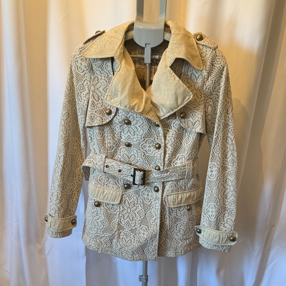 BKE Beige Lace Trench Coat y2k grandmacore